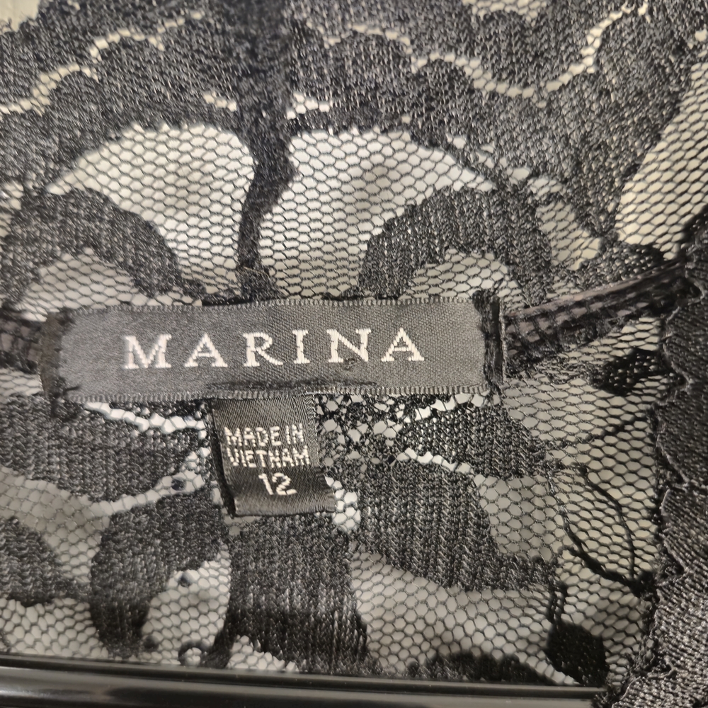 MARINA Black Sequin Lace Long Sleeve Mini Dress Size 12 Cocktail Evening LBD - Picture 9 of 9
